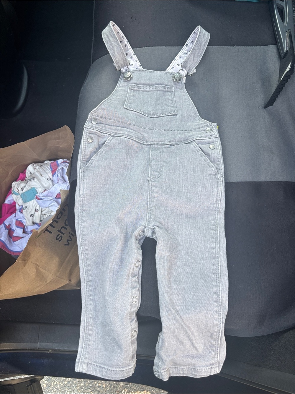 Petit Bateau Light Gray Denim Kids Overalls